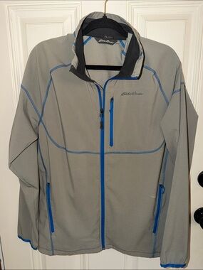 Eddie Bauer Gray Jacket with Blue Trim